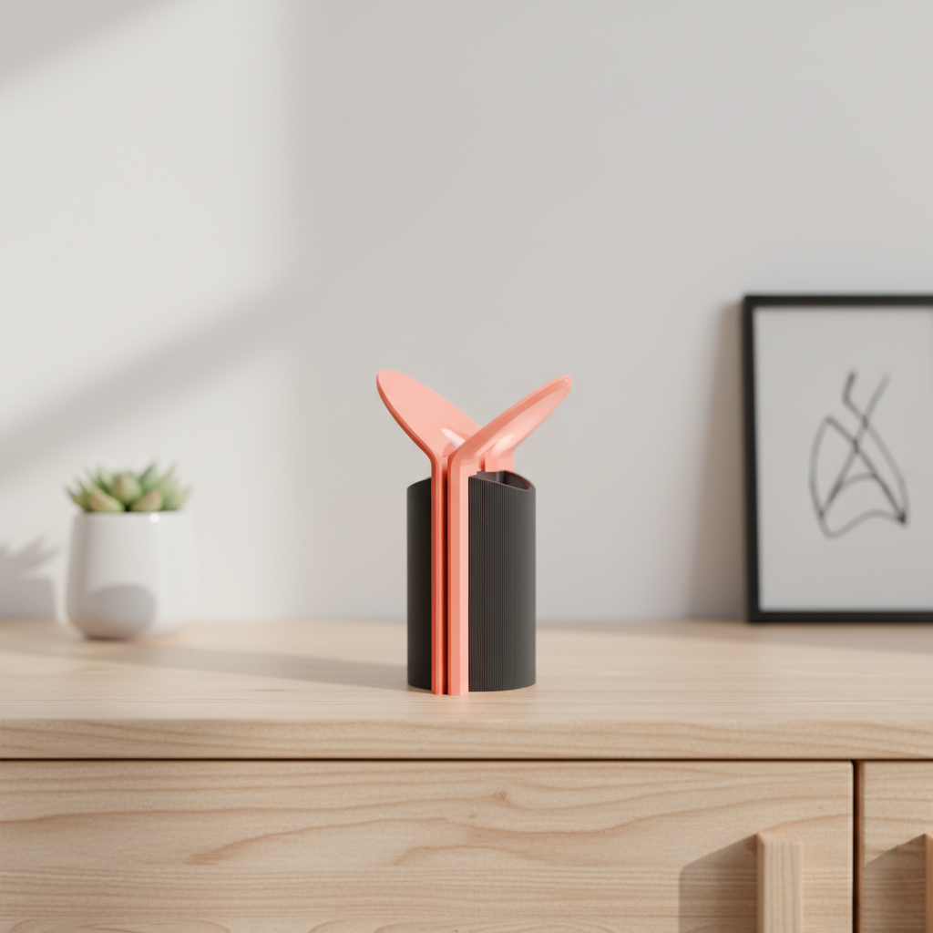 Modern Uplight Bounce Lamp pink and charcoal on pale surface minimal white background studio render