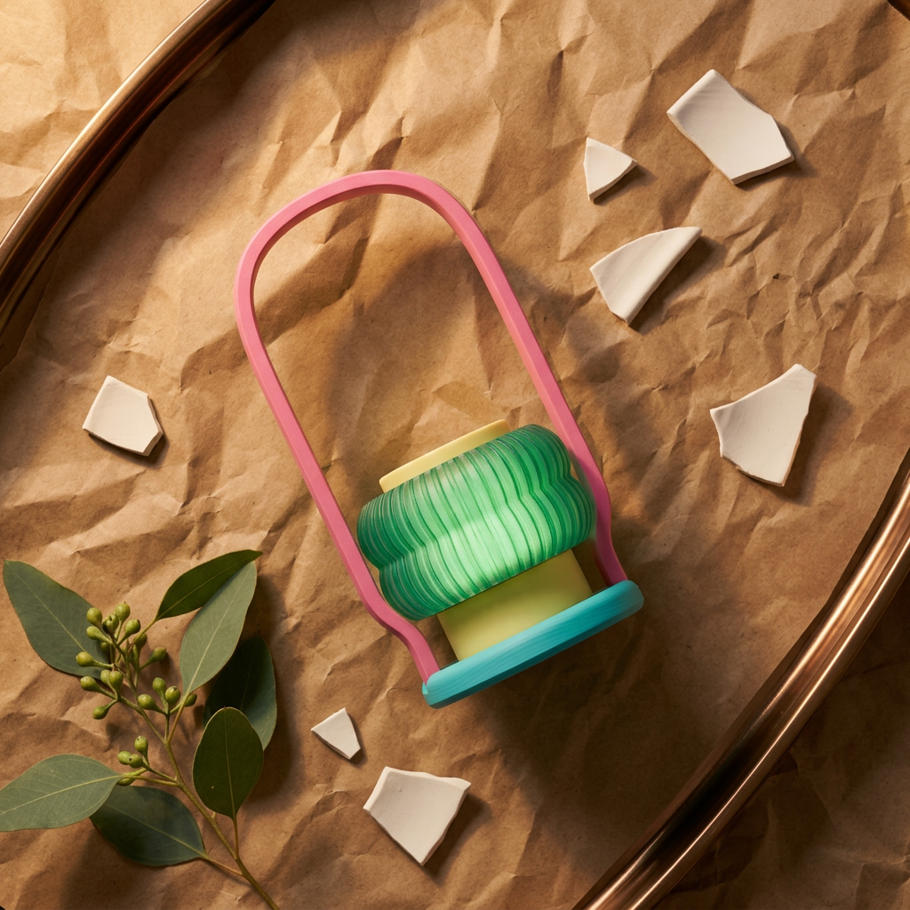 Modern Wireless Lantern Lamp green pink teal render floating levitating geometric shapes teal background editorial