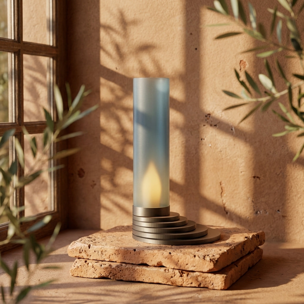 Modern Stepped LED Tealight Holder - render angled lifestyle