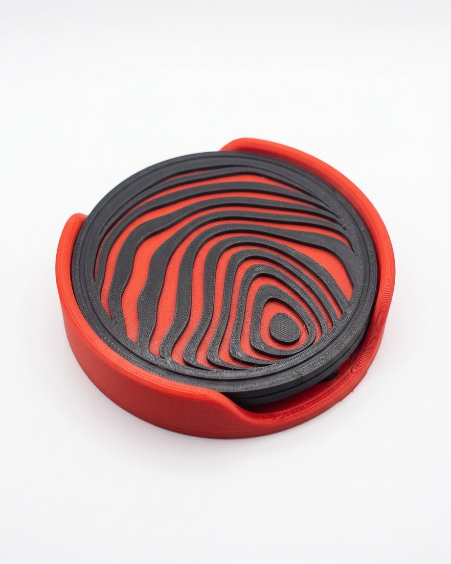Abstract sphere coaster set photographed from above