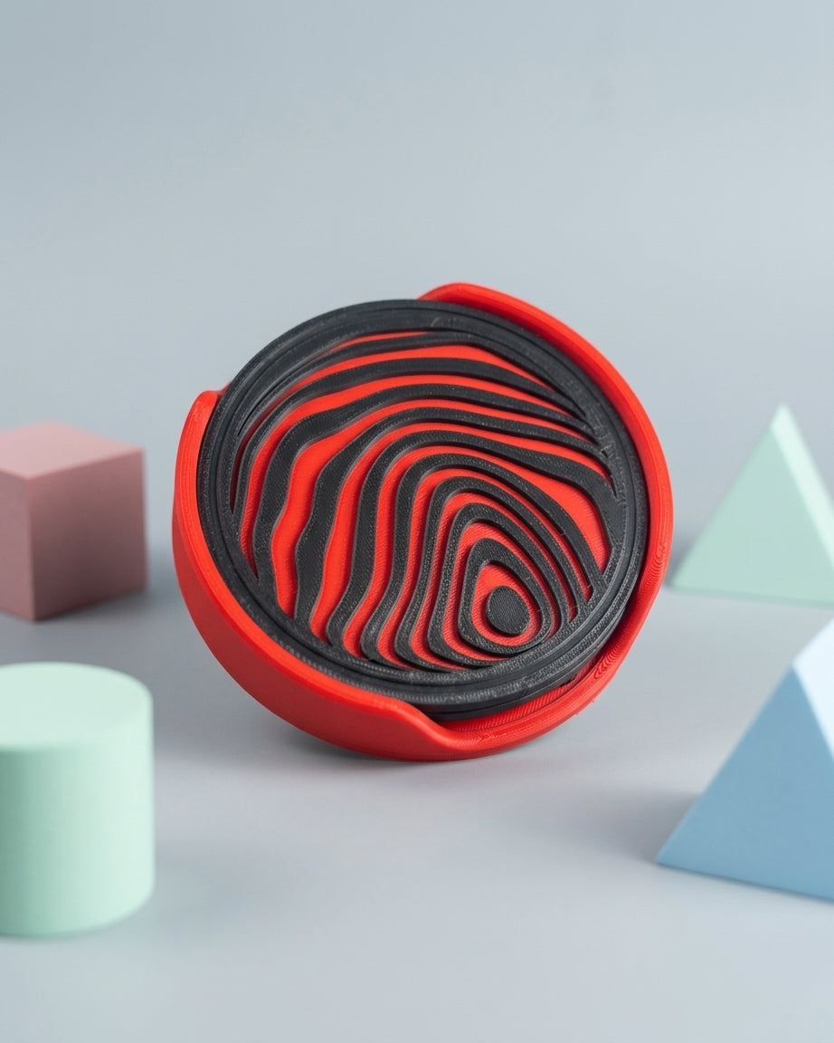 Abstract sphere coaster set on paper with eucalyptus
