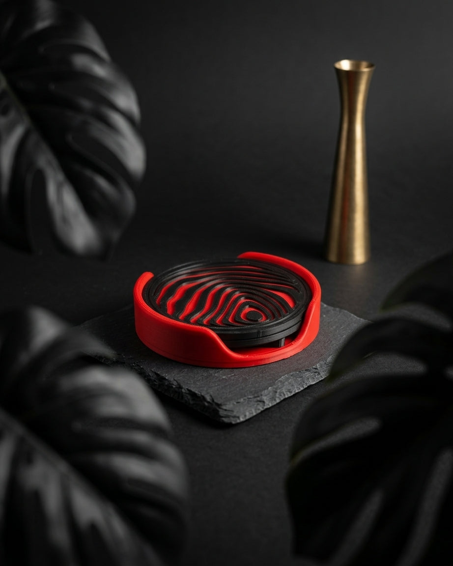 Abstract sphere coaster set on minimalist backdrop