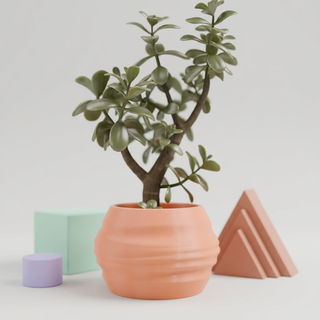 Organic Wave Planter terracotta on cork board with olive branches warm terracotta lifestyle