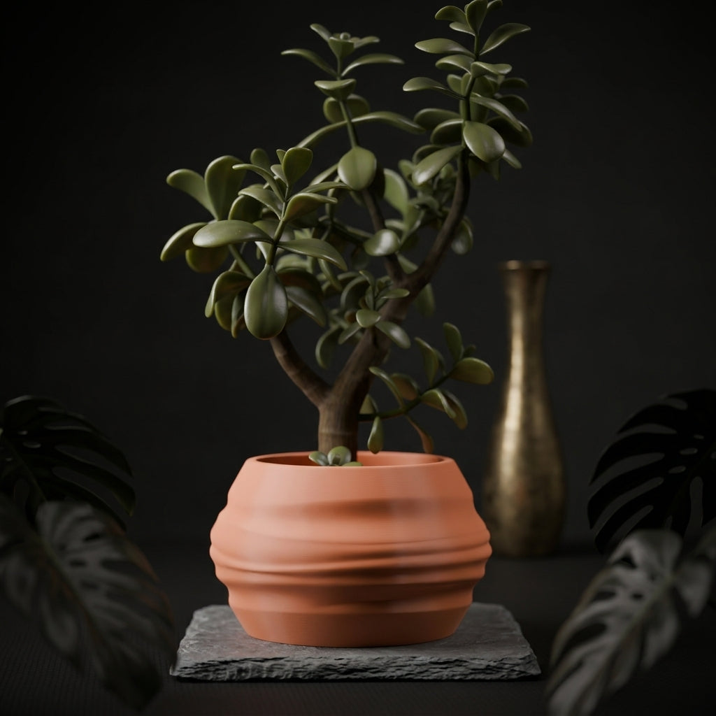 Organic Wave Planter terracotta side view showing wave texture detail
