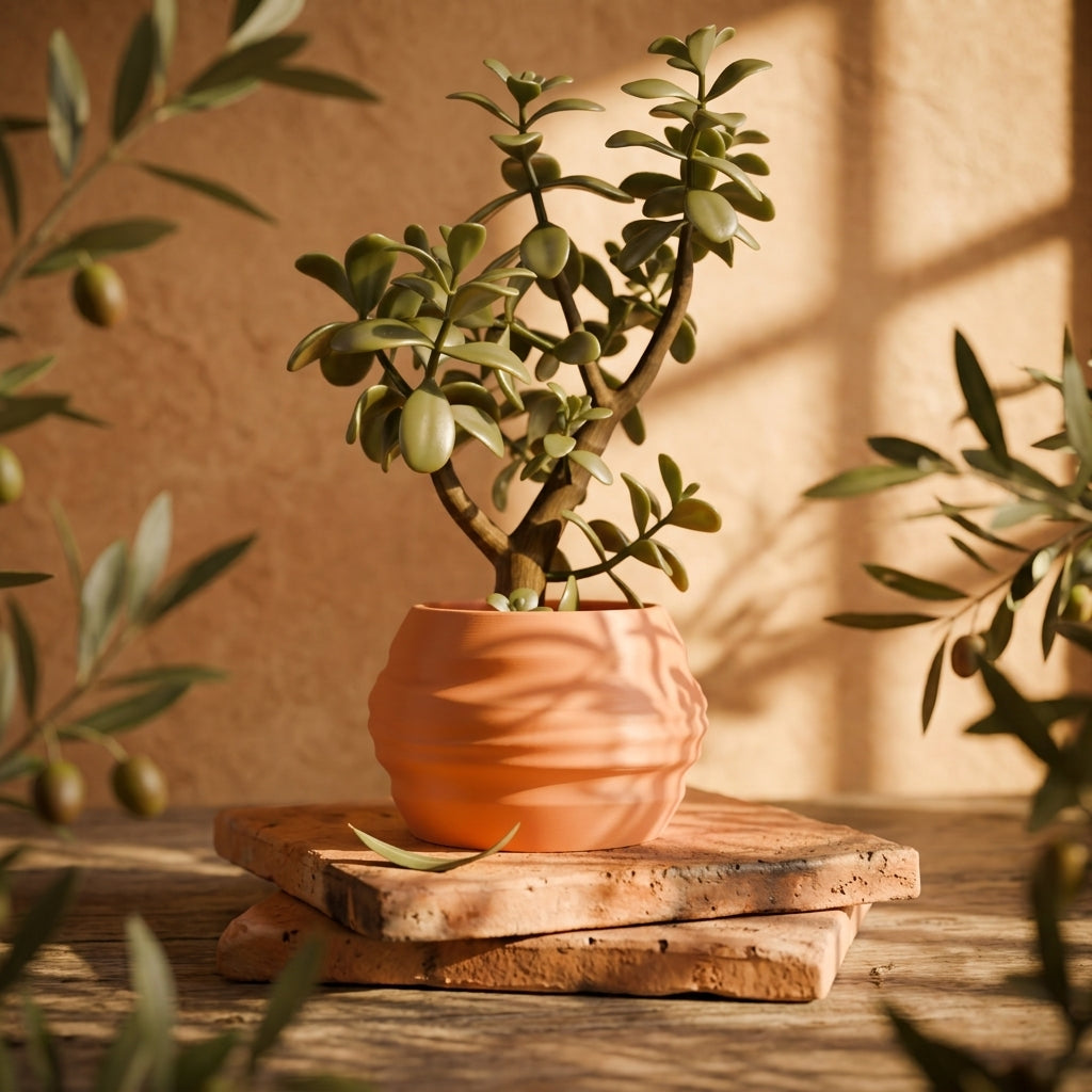 Organic Wave Planter terracotta three quarter view showing form and depth