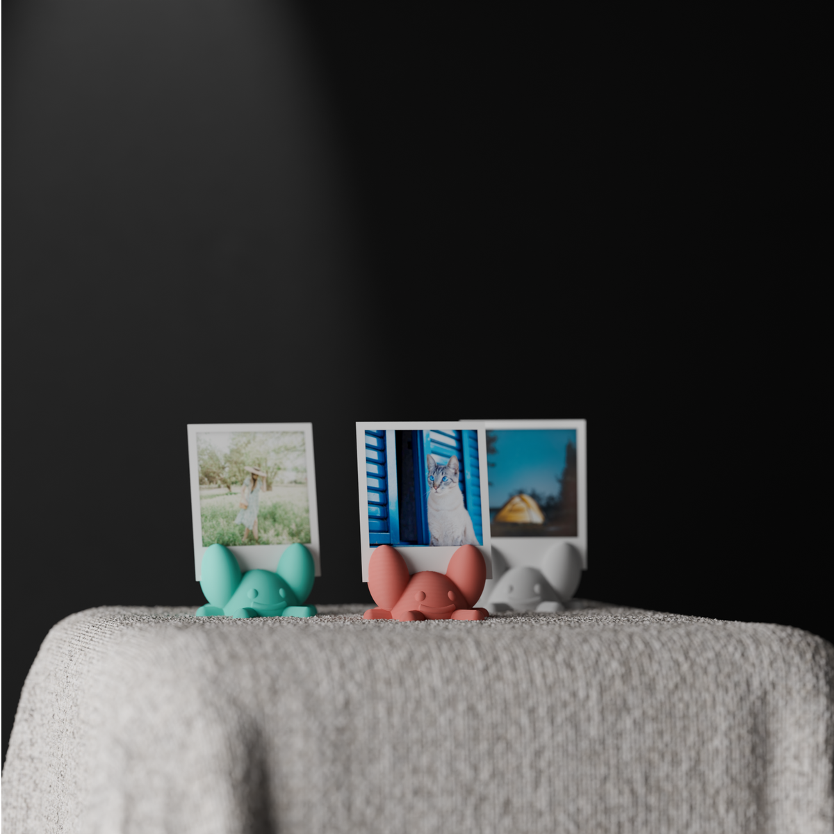 Crab Photo Holder teal pink grey close up row