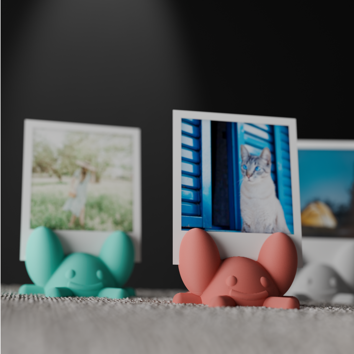 Crab Photo Holder teal pink grey holding prints 2