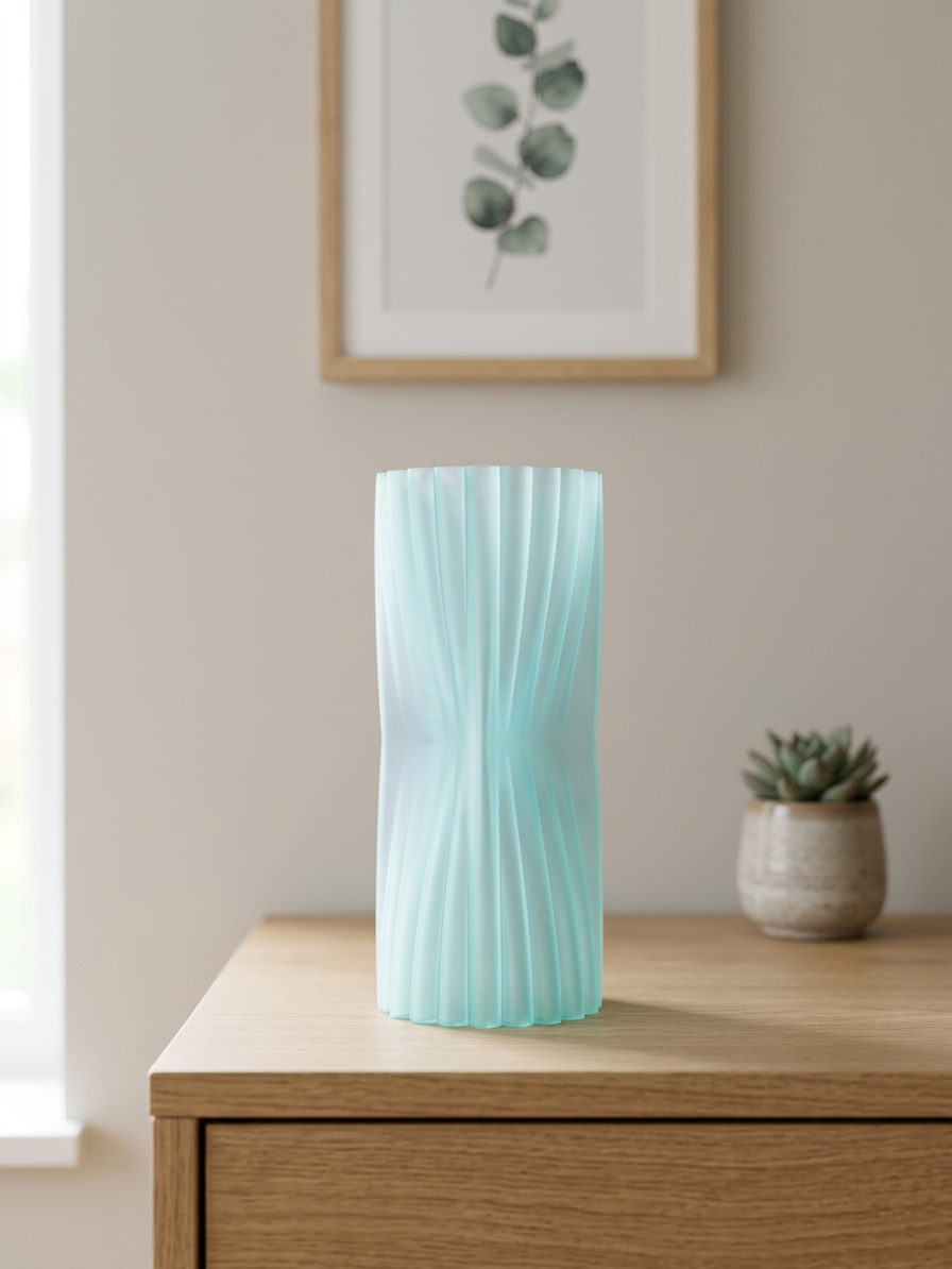 Elegant Crimped Middle Vase mint green pastel geometric props cube cylinder triangle editorial background