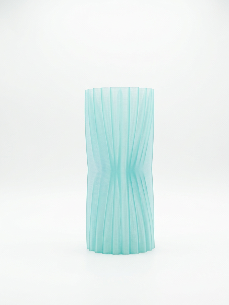 Elegant Crimped Middle Vase mint green on stacked travertine tiles palm leaf eucalyptus glass vase lifestyle