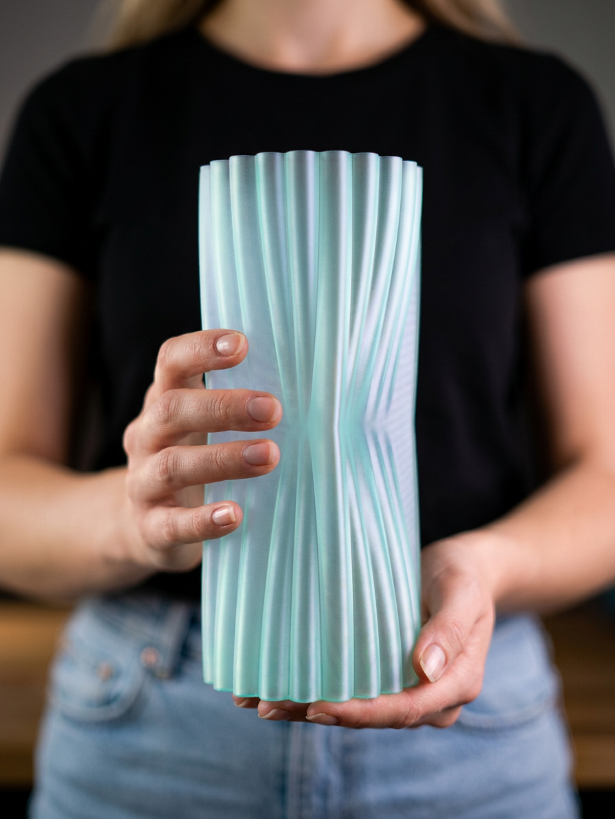Elegant Crimped Middle Vase mint green overhead flatlay kraft paper ceramic shards eucalyptus copper tray