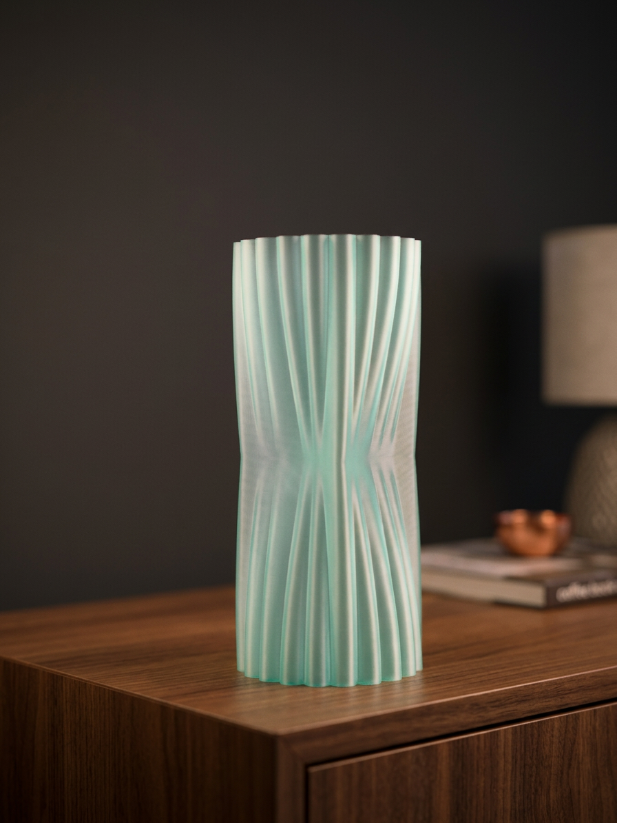 Elegant Crimped Middle Vase mint green dark moody slate surface monstera gold vase editorial