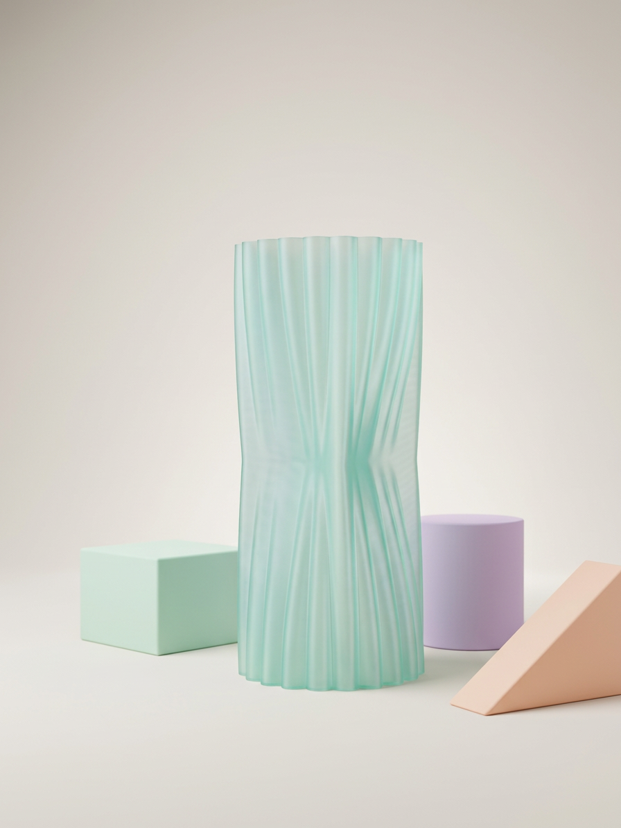 Elegant Crimped Middle Vase mint green warm terracotta plaster window olive branches golden hour Mediterranean