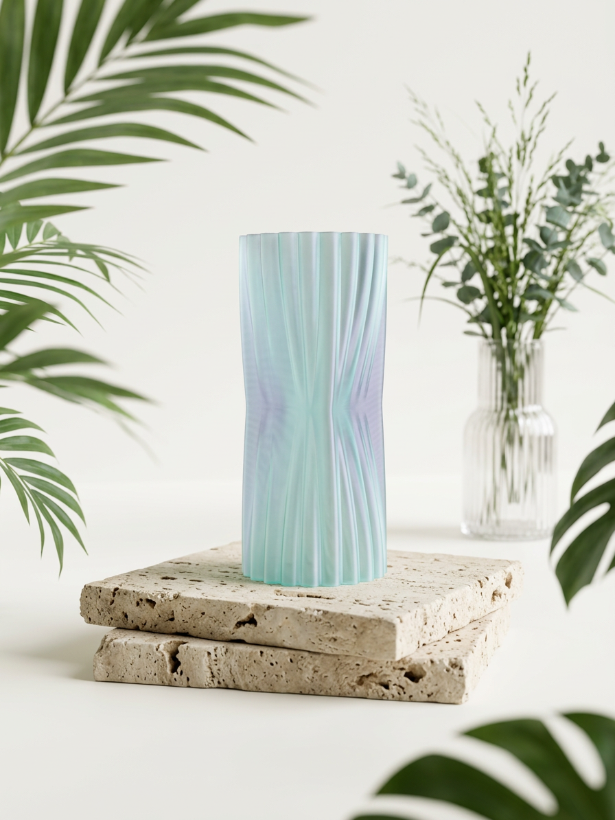 Elegant Crimped Middle Vase mint green driftwood pampas glass bottle boho Scandi editorial