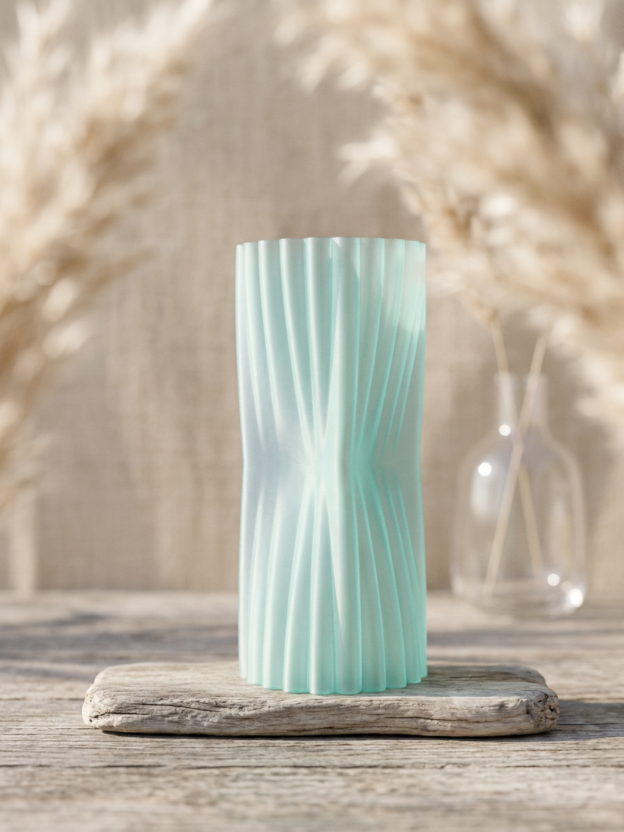 Elegant Crimped Middle Vase mint green product shot clean white background top view