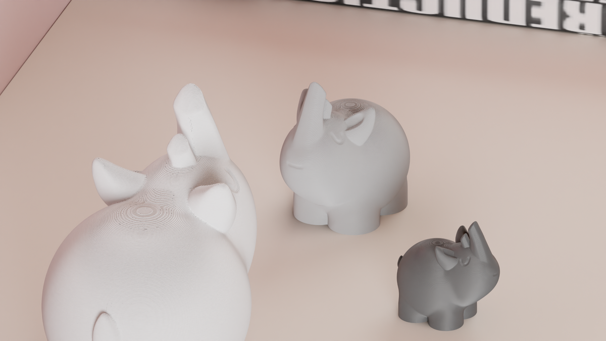 Close-up of a white Cute Rhino Figure with a chunky rounded body