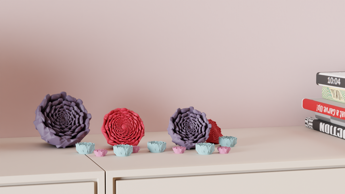 Spiral flower decorations displayed in a contemporary interior