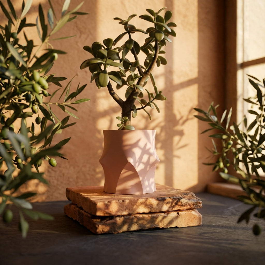 Modern Geometric Planter render side profile showing arched feet and overall proportions