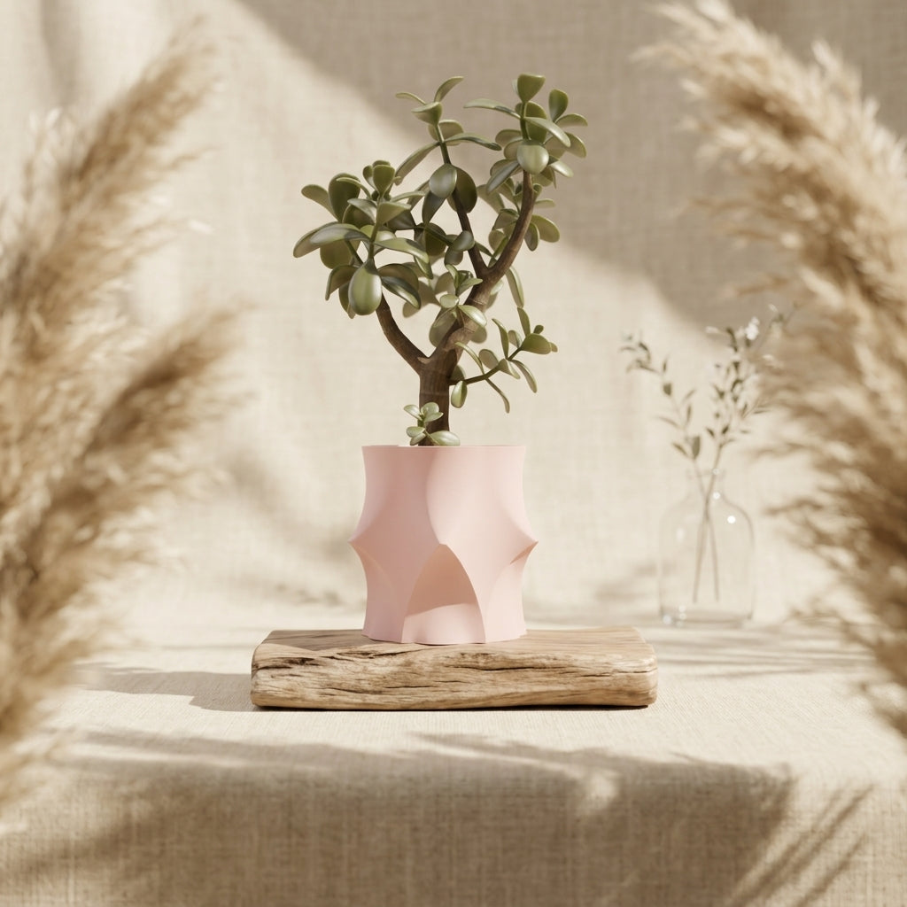 Modern Geometric Planter render top down view showing open top and concave form