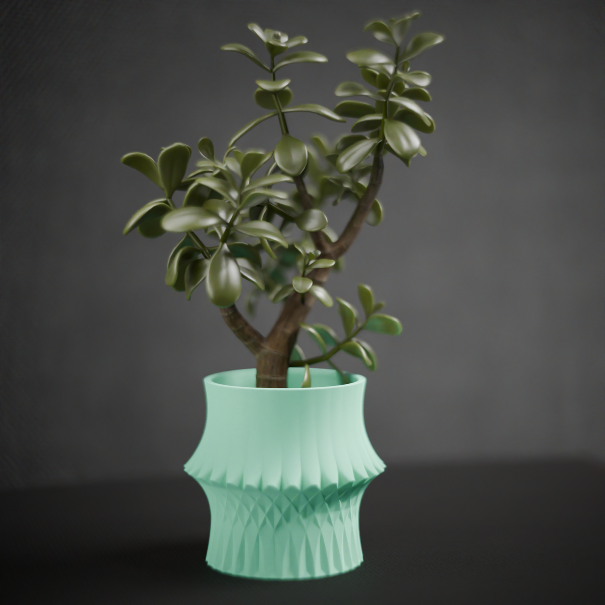Sculpted Geometric Desk Planter render front view showing frilled collar rim and lattice texture detail