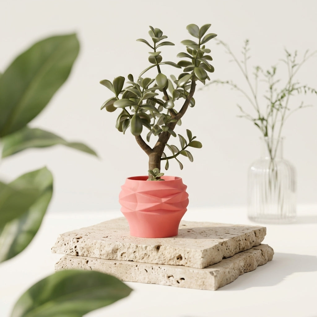 Diamond Faceted Two-Part Planter white real product studio shot dark background