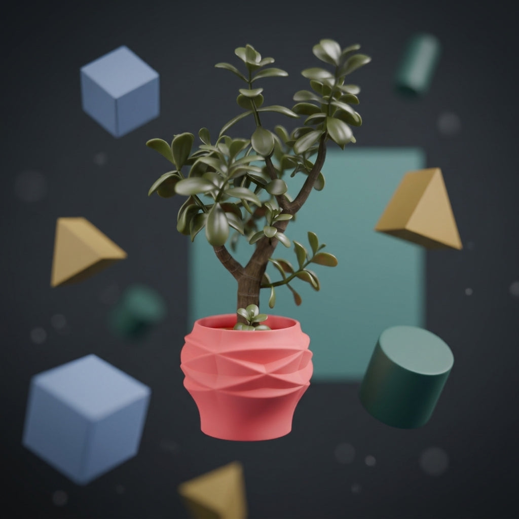Diamond Faceted Two-Part Planter coral pink and mint pair close up dark background