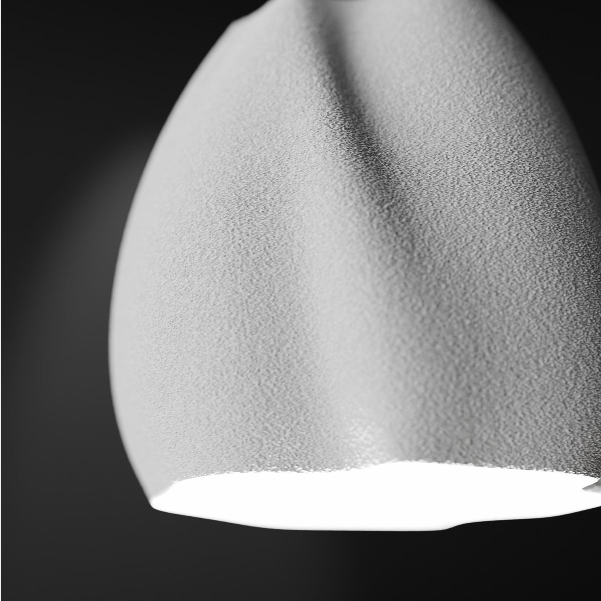 Organic flowing pendant lamp shade render top down view showing E27 aperture and flowing form