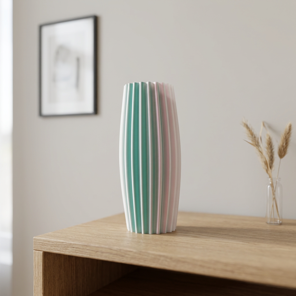 Simple Elegant Ribbed Vase mint green pink two-tone held in hands black top lifestyle