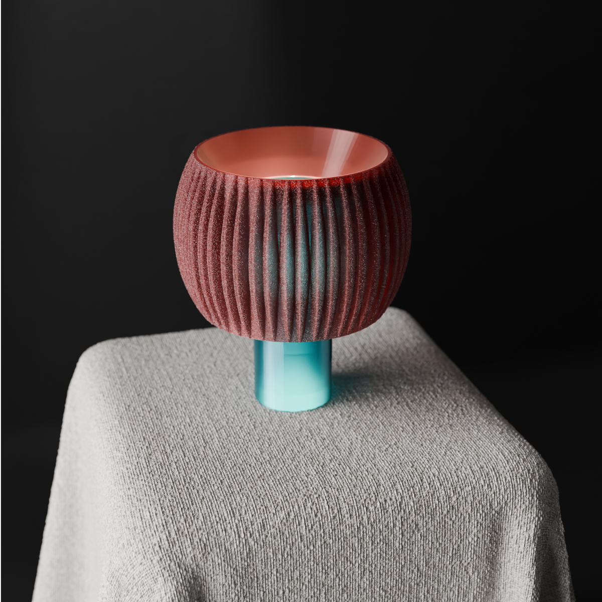 Elegant Funnel Glow Lamp white shade teal base on oak sideboard succulent art print Scandi lifestyle