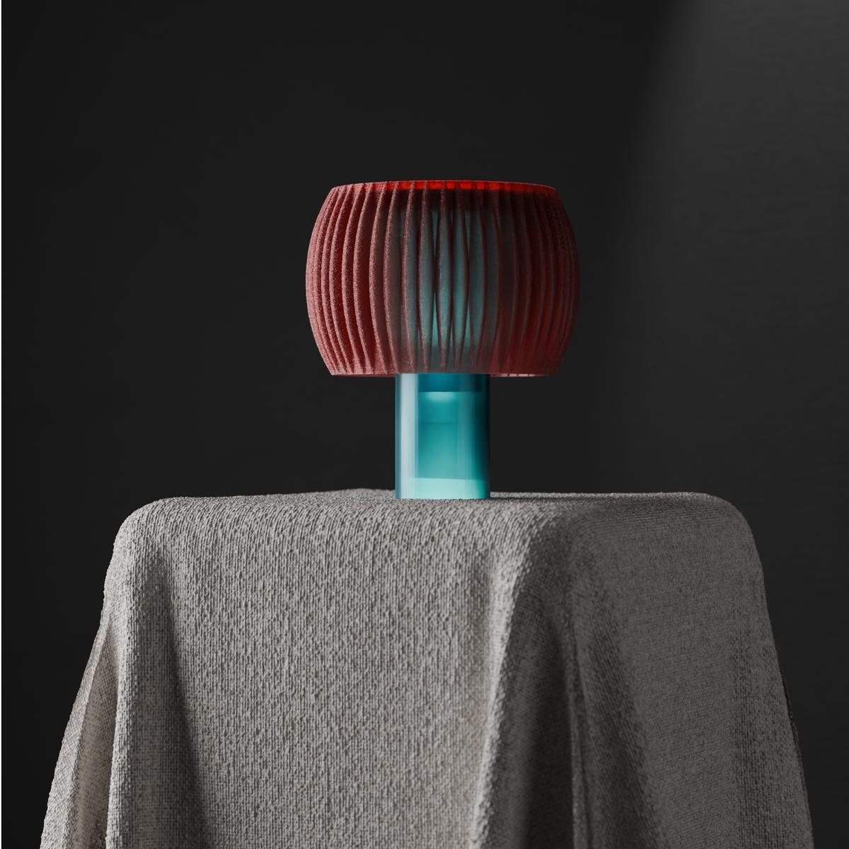 Elegant Funnel Glow Lamp close-up ribbed dome shade texture pink warm glow detail shot