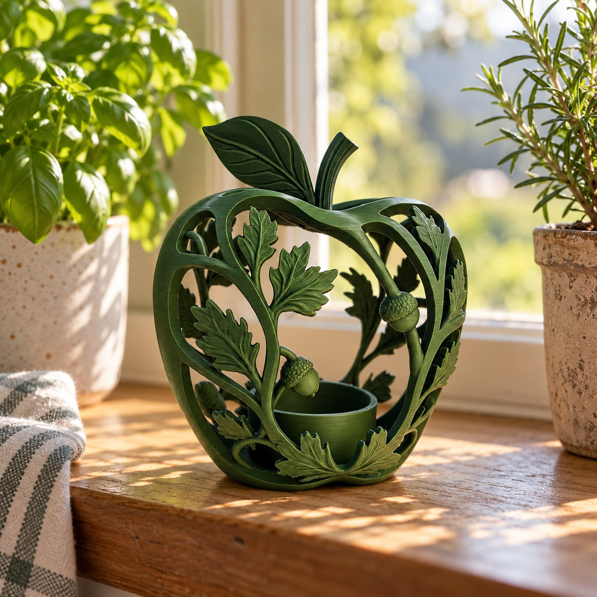 Forest Fall tealight holder styled on a warm autumn table with leaves and seasonal accents