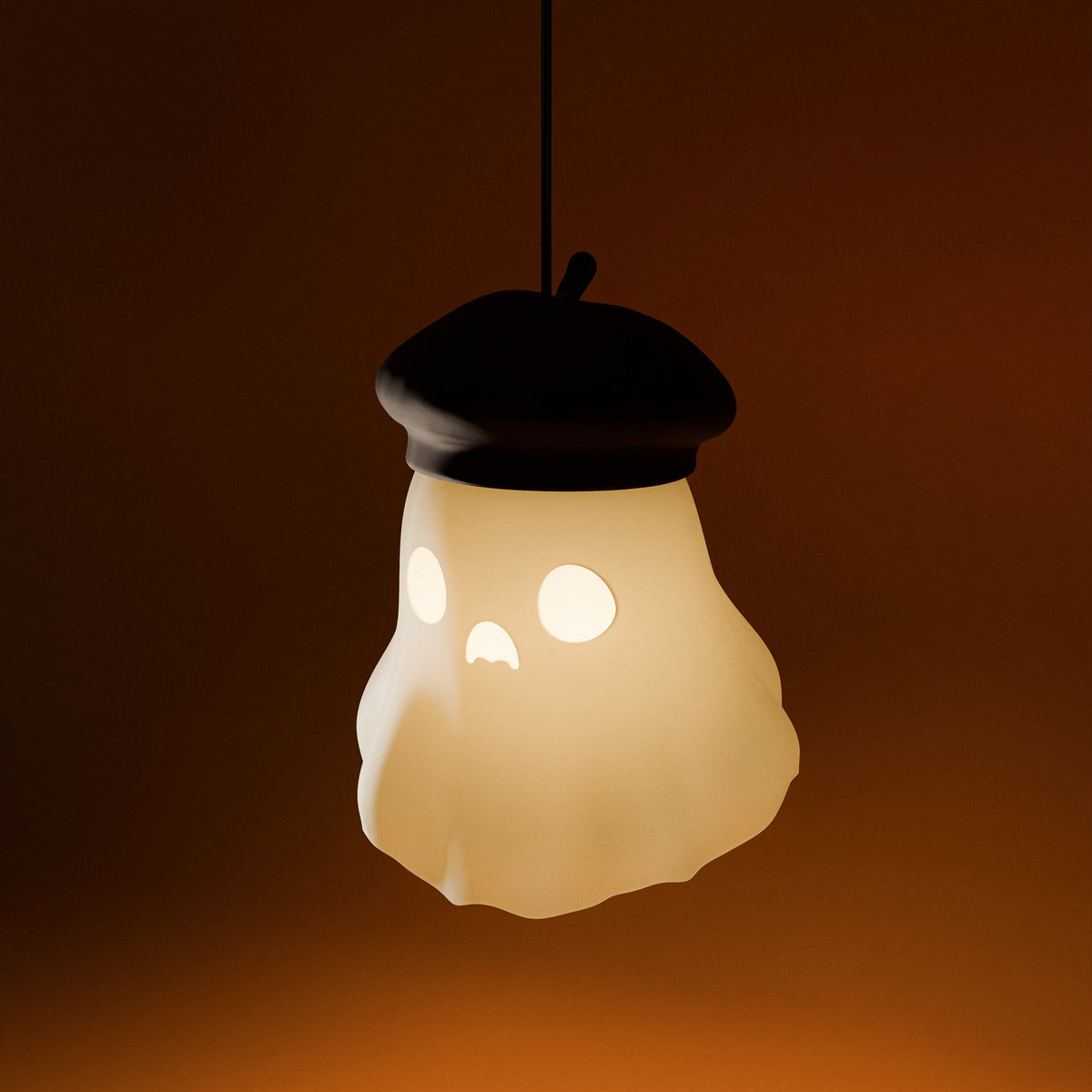 Ghost hanging lamp with purple witch hat