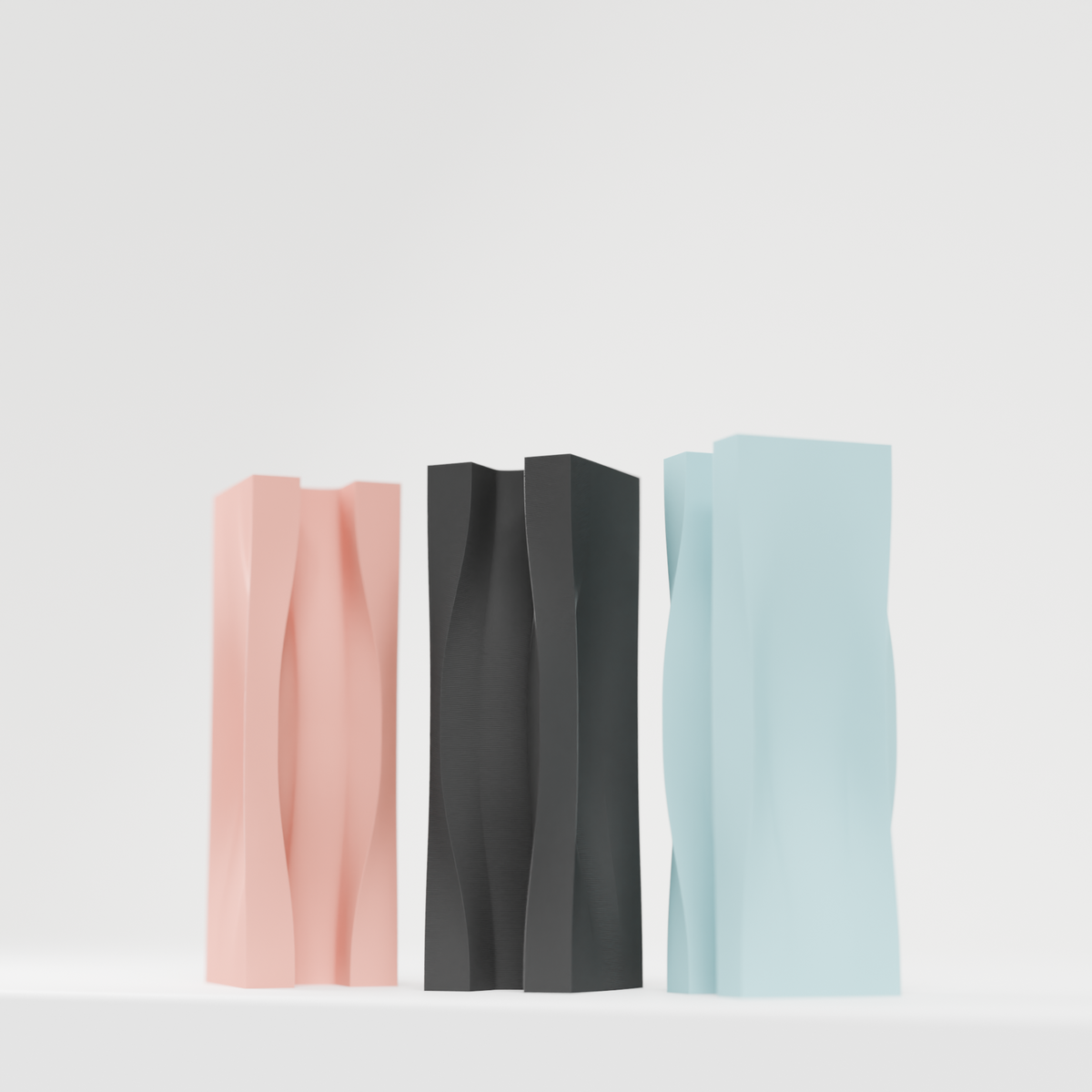 Dynamic Flowing Modern Vase pink charcoal blue trio wider clean white background render