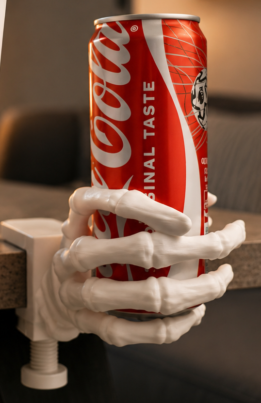 White skeletal hand holders and adjustable clamp components