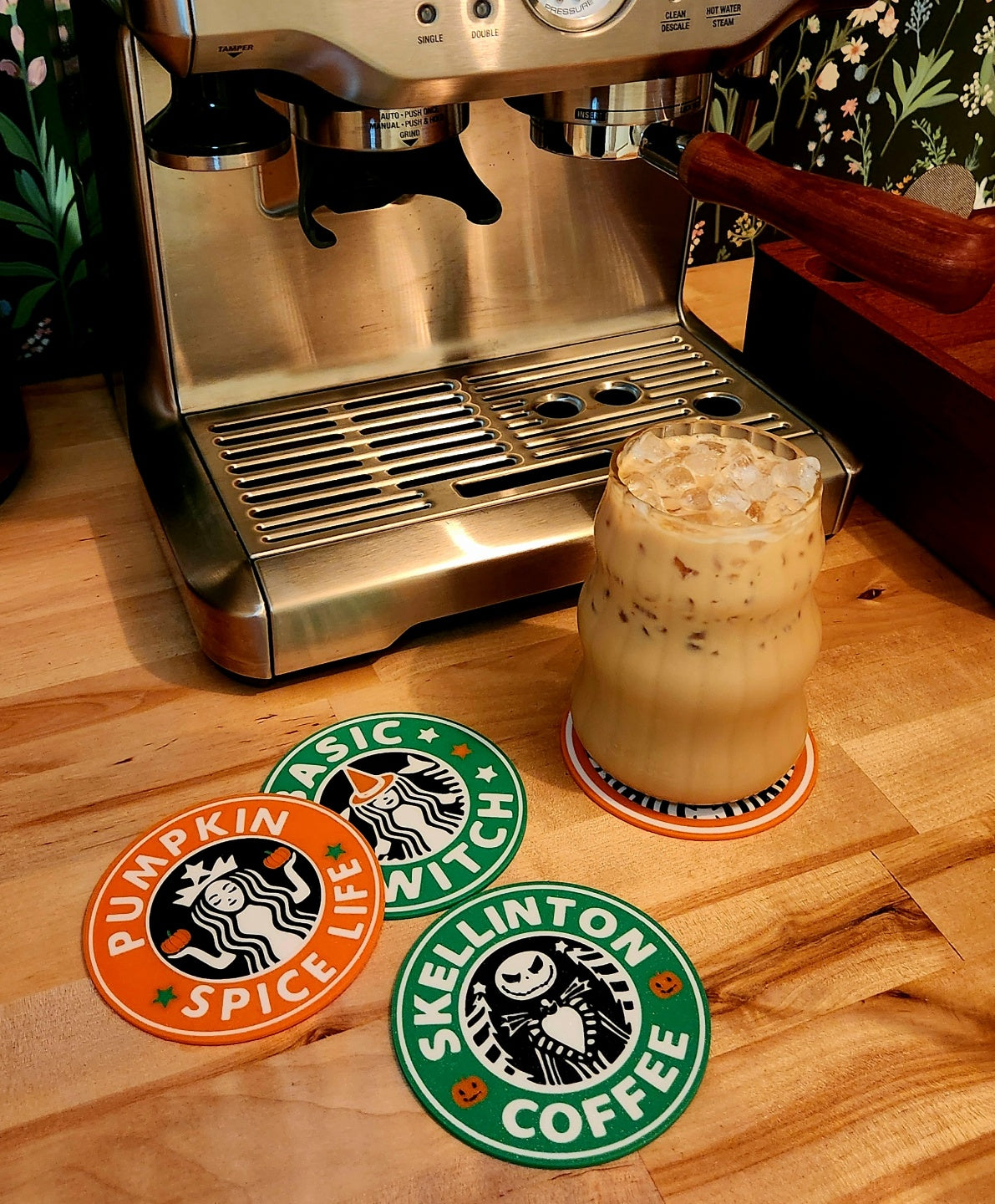 Complete set of four Halloween coffee coasters