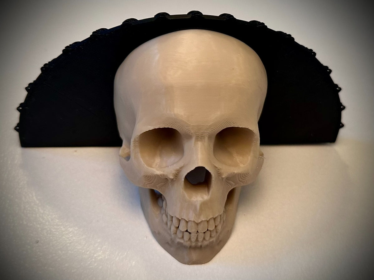 Side view of the Skull Shelf showing its black ledge and skull support