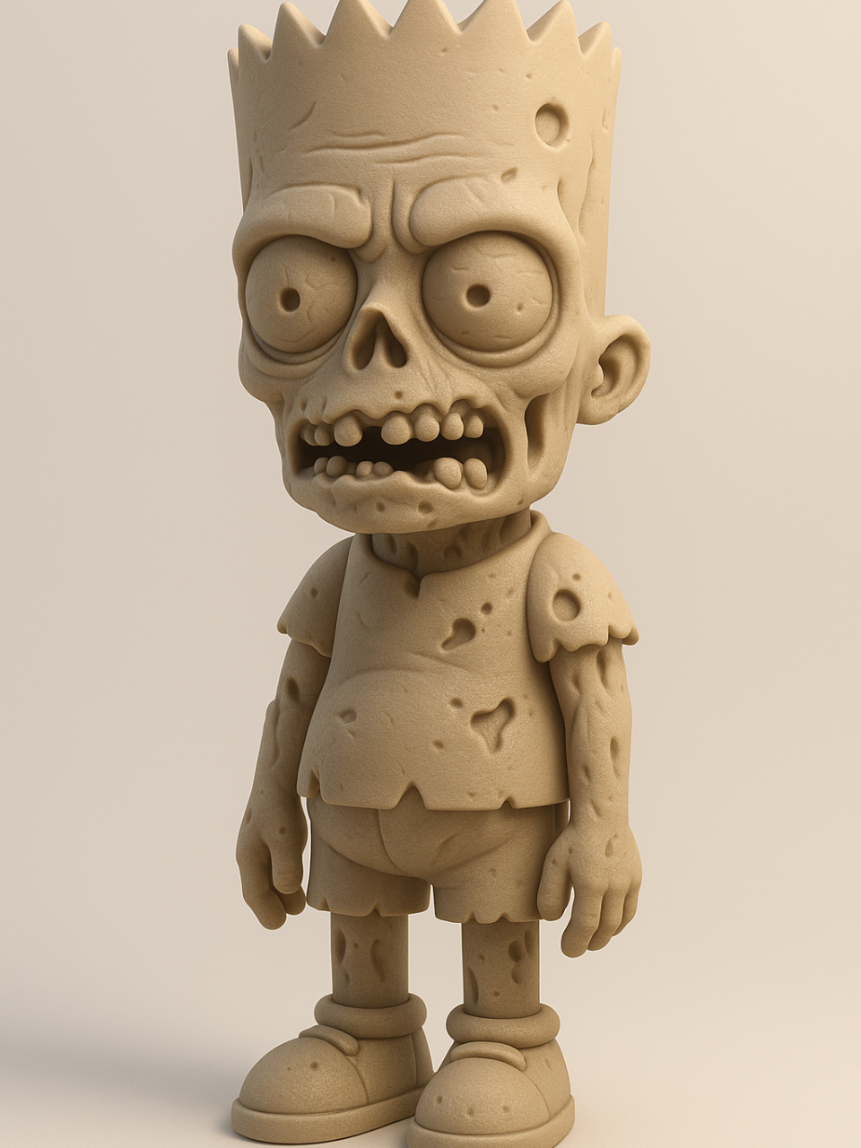 Bart Simpson Zombie Figurine with spiky hair, wide eyes and distressed cream finish