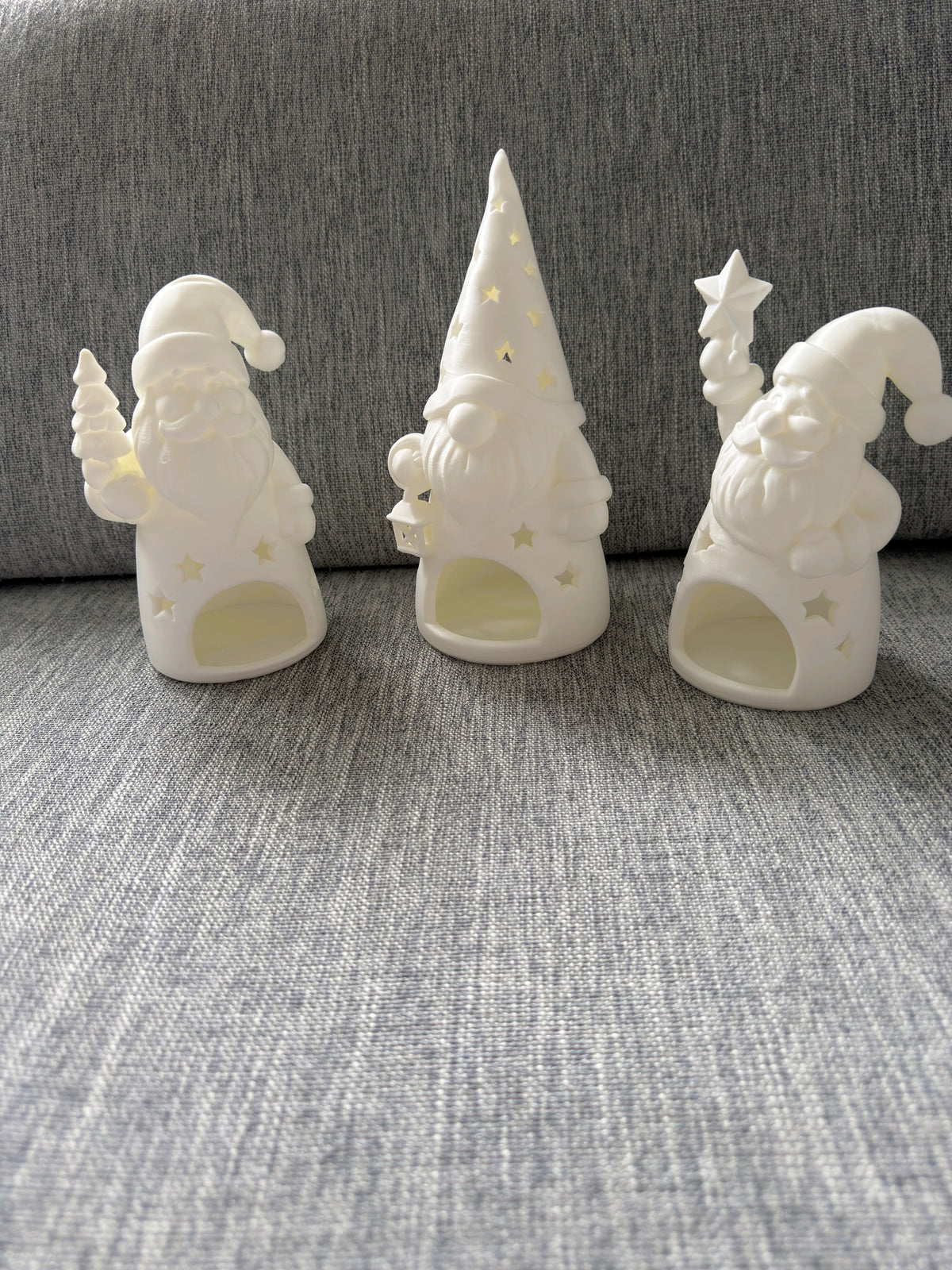 Rear view of the tall-hat gnome tealight holder with star cutouts