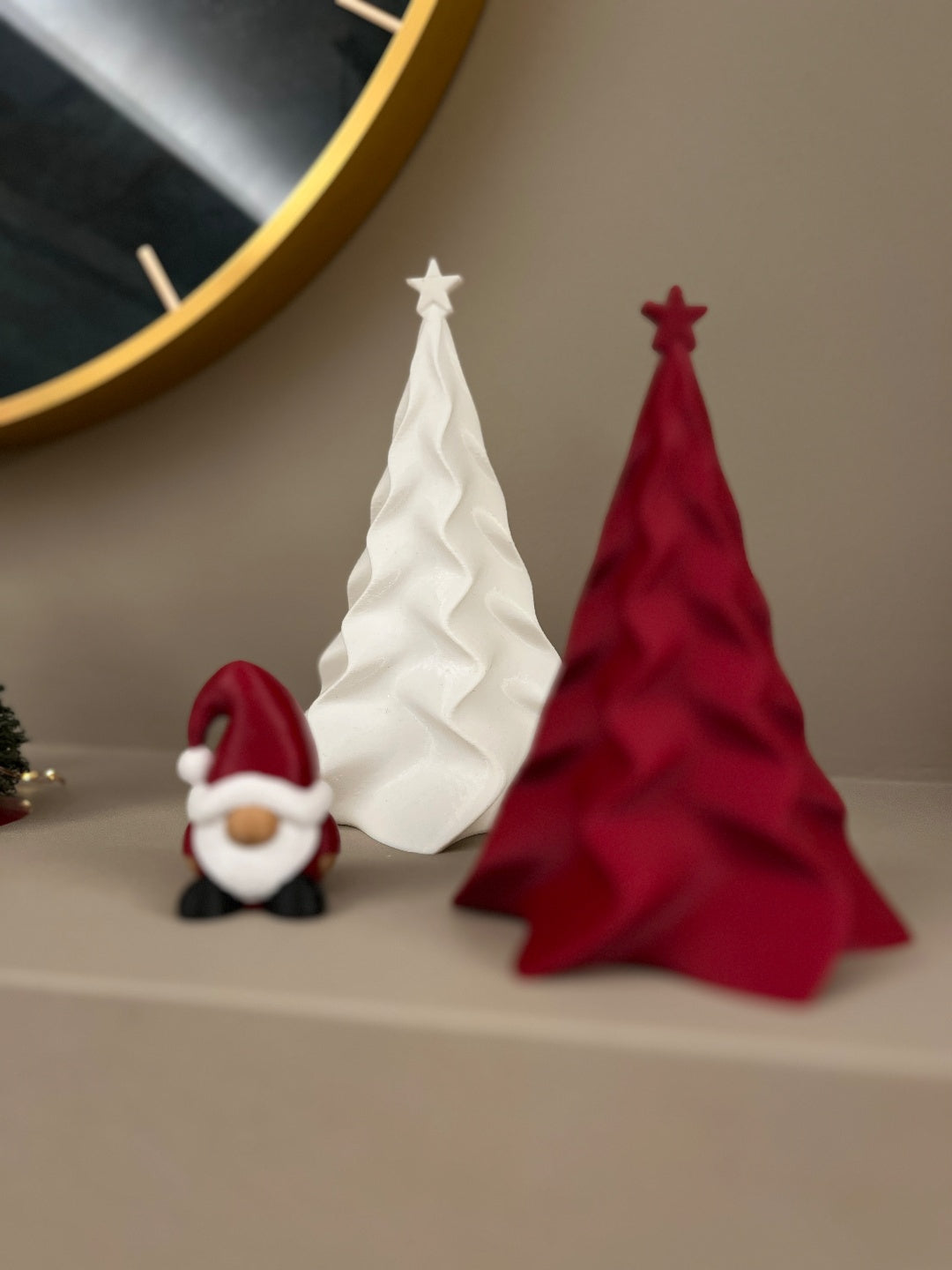Alternate view of the red folded Christmas tree decoration with star topper