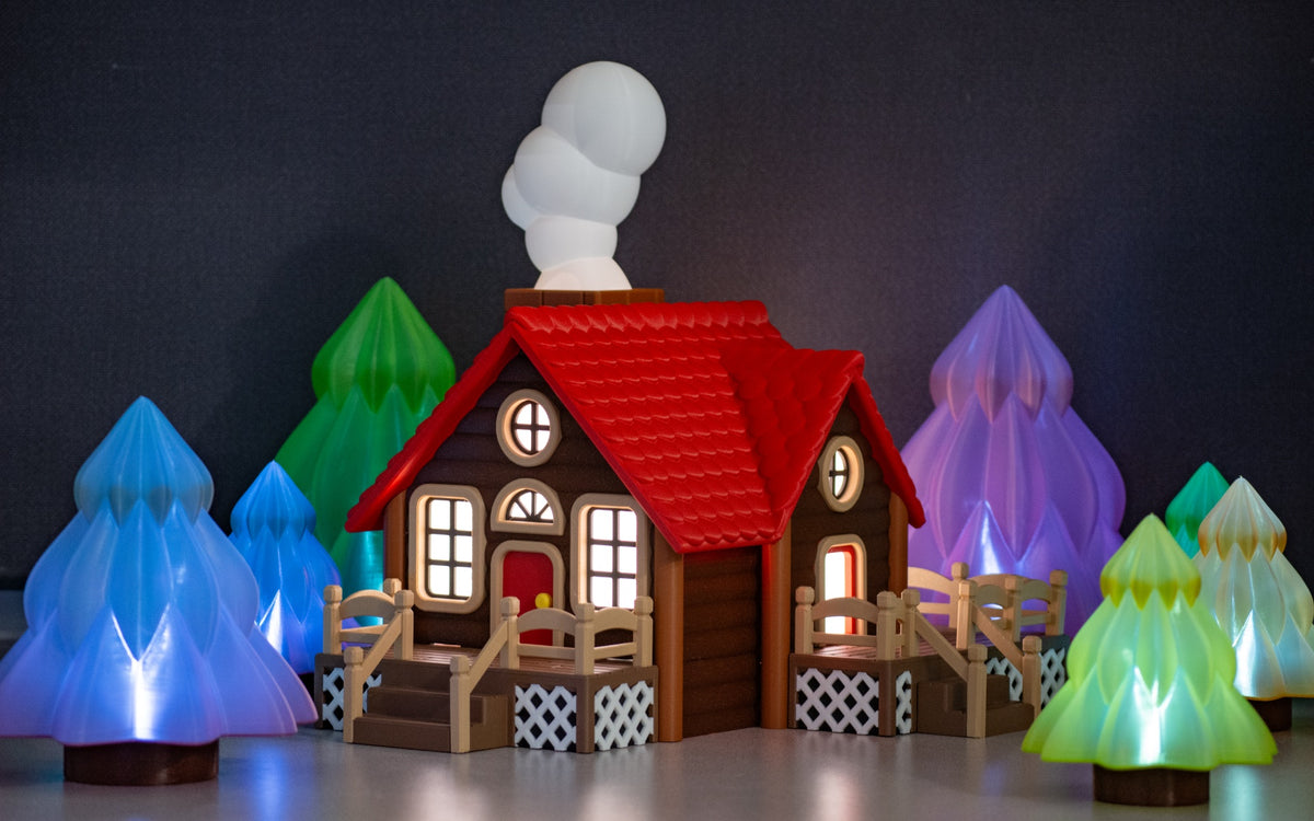 Angled view of the log cabin tealight holder and porch