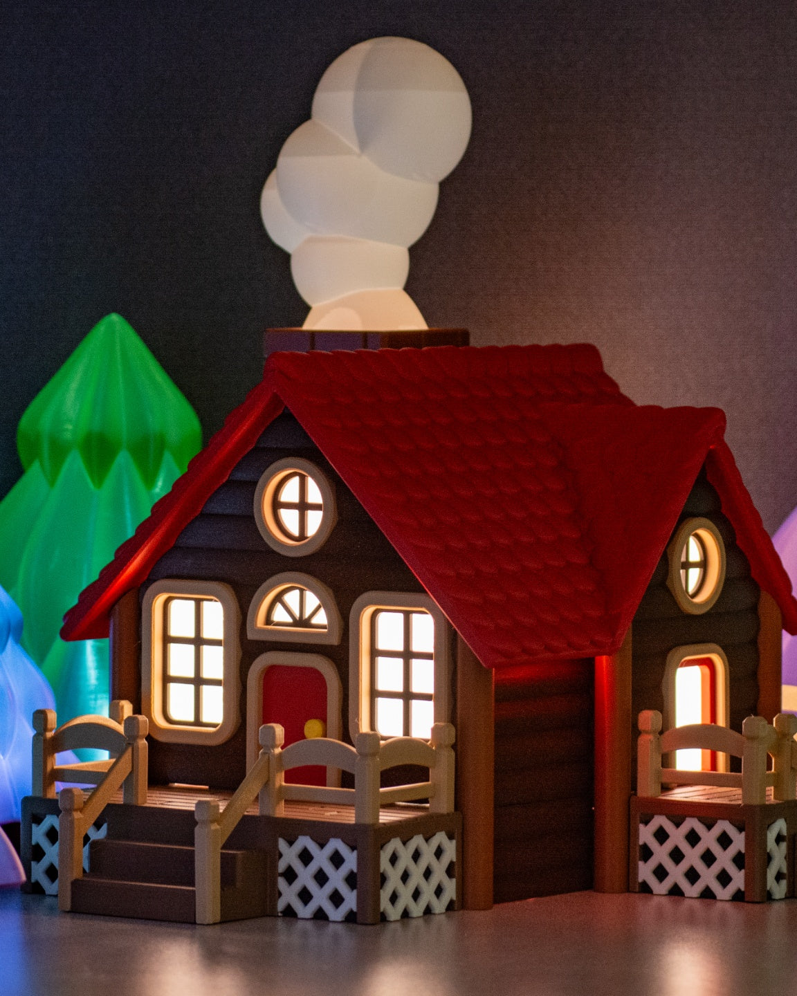 Full view of the cabin tealight holder with surrounding trees