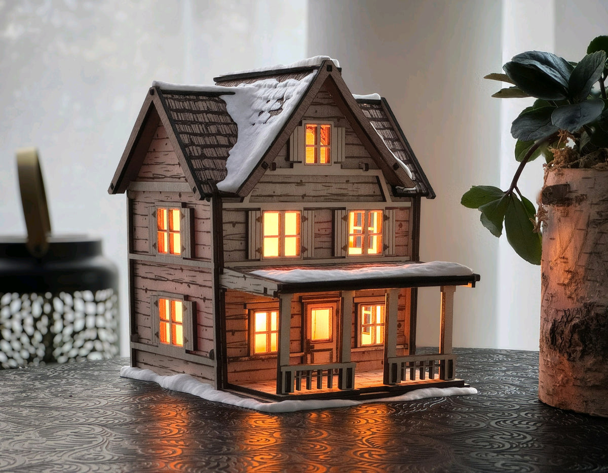 Overhead view of the Tealight House showing its snowy roof layout