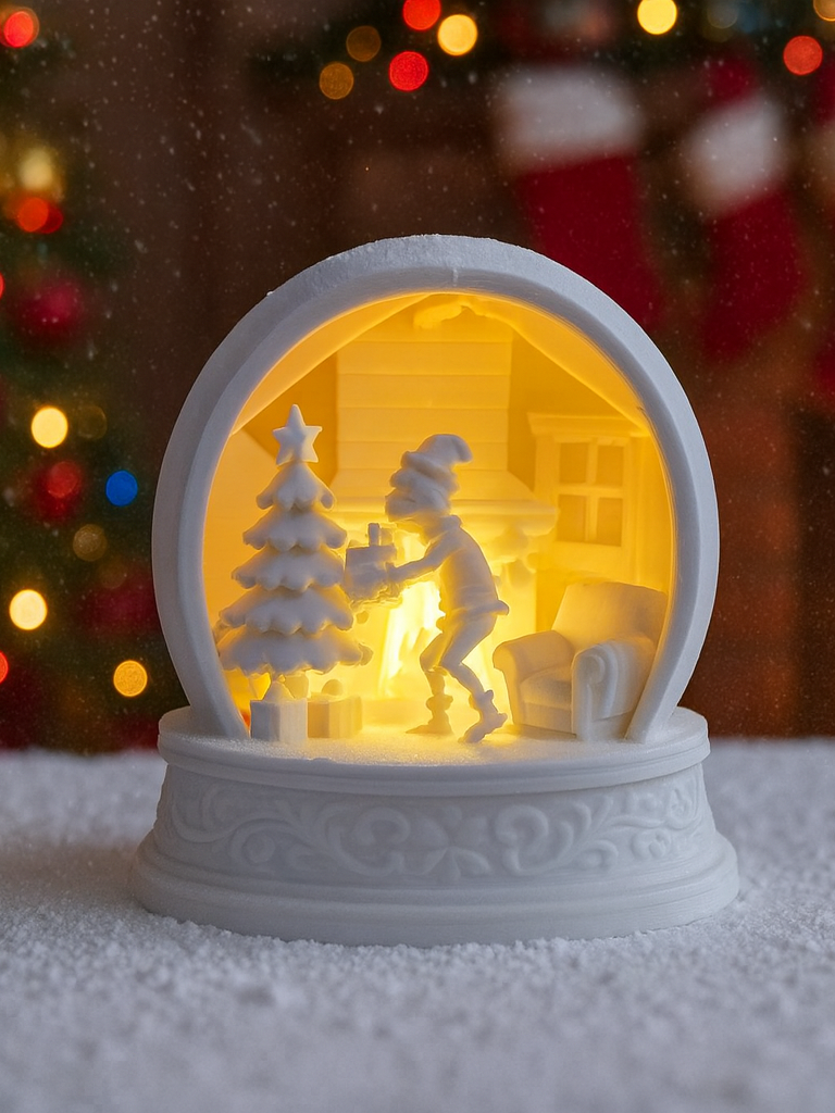 White Grinch Christmas tealight holder with a glowing scene of the Grinch decorating a tree