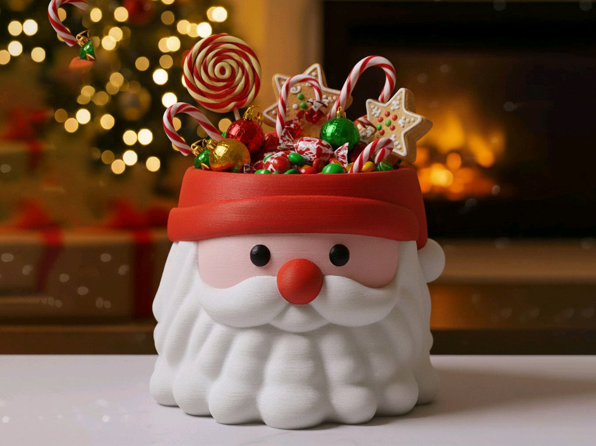 Santa Head sweet bowl styled in a warm Christmas living room