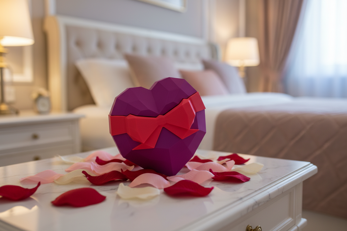 Heart-Shaped Ring Box - Romantic Bedside Setting