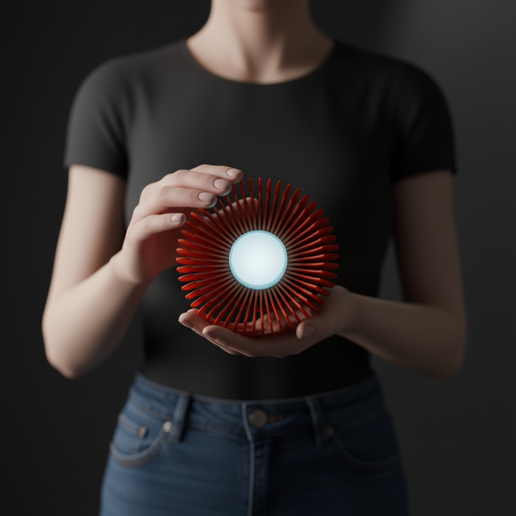 Heatsink Lamp red flatlay knolling arrangement with dried botanicals pampas palm fans pebbles brass spiral concrete surface