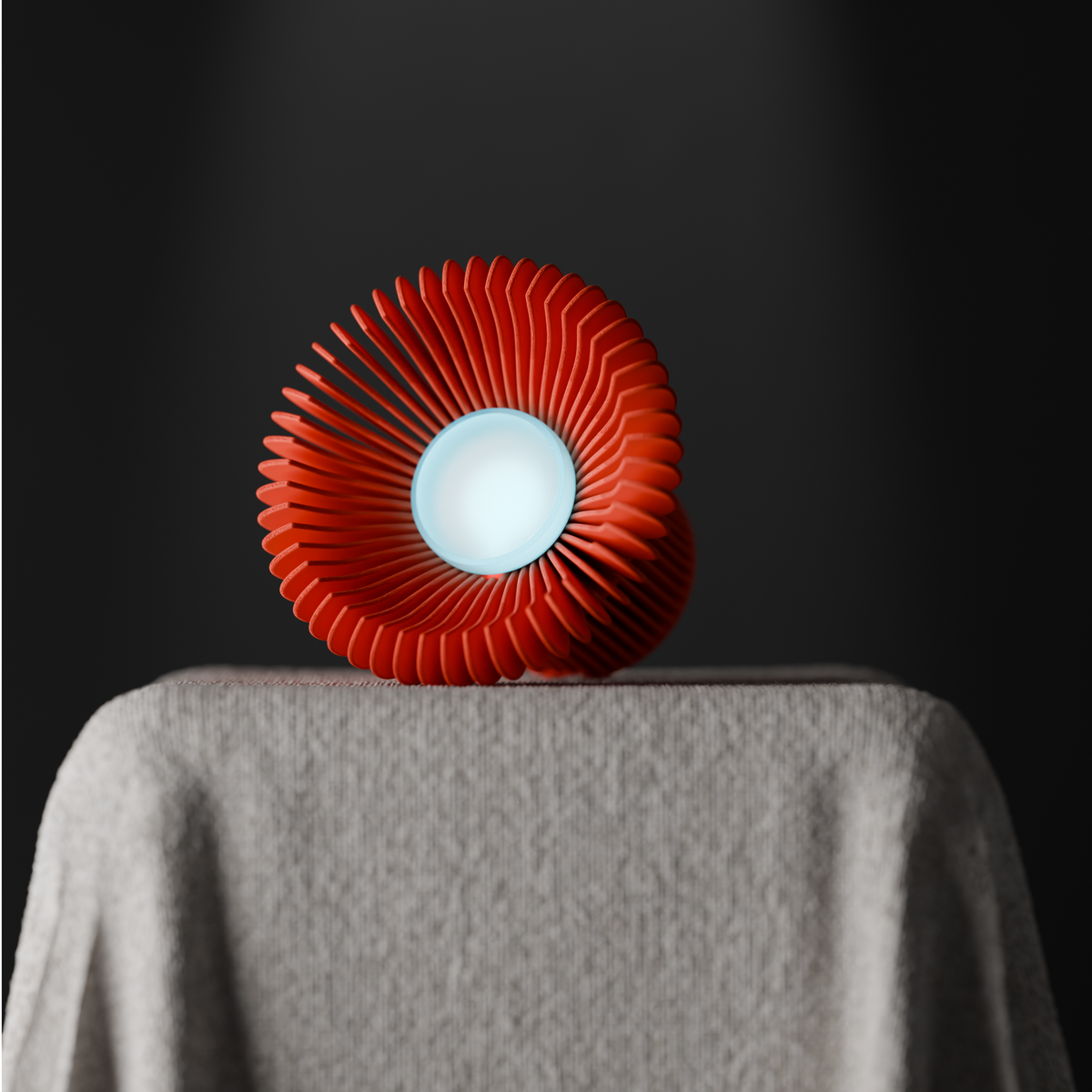 Heatsink Lamp side profile render showing cylindrical base and finned disc taper white background