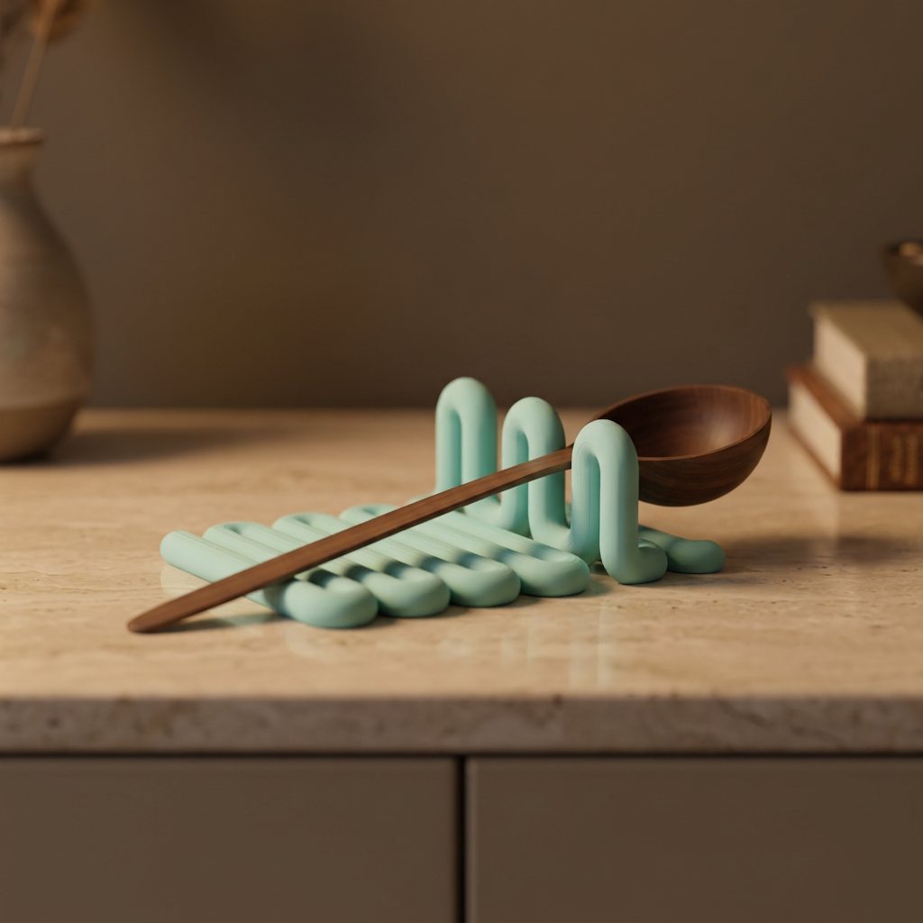 Wibble Kitchen Utensil Holder Tray mint green wooden spoon white background clean product shot