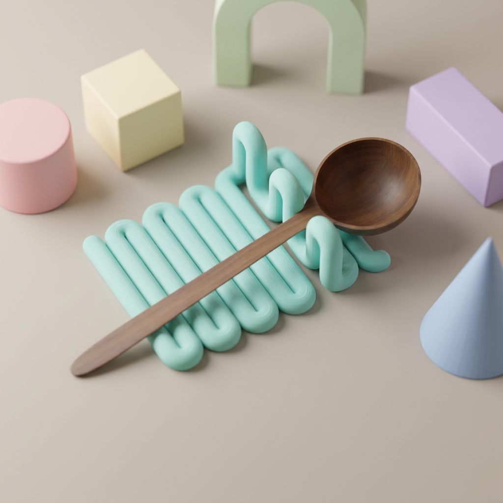 Wibble Kitchen Utensil Holder Tray mint green wooden spoon on travertine stone palm leaf vase kitchen