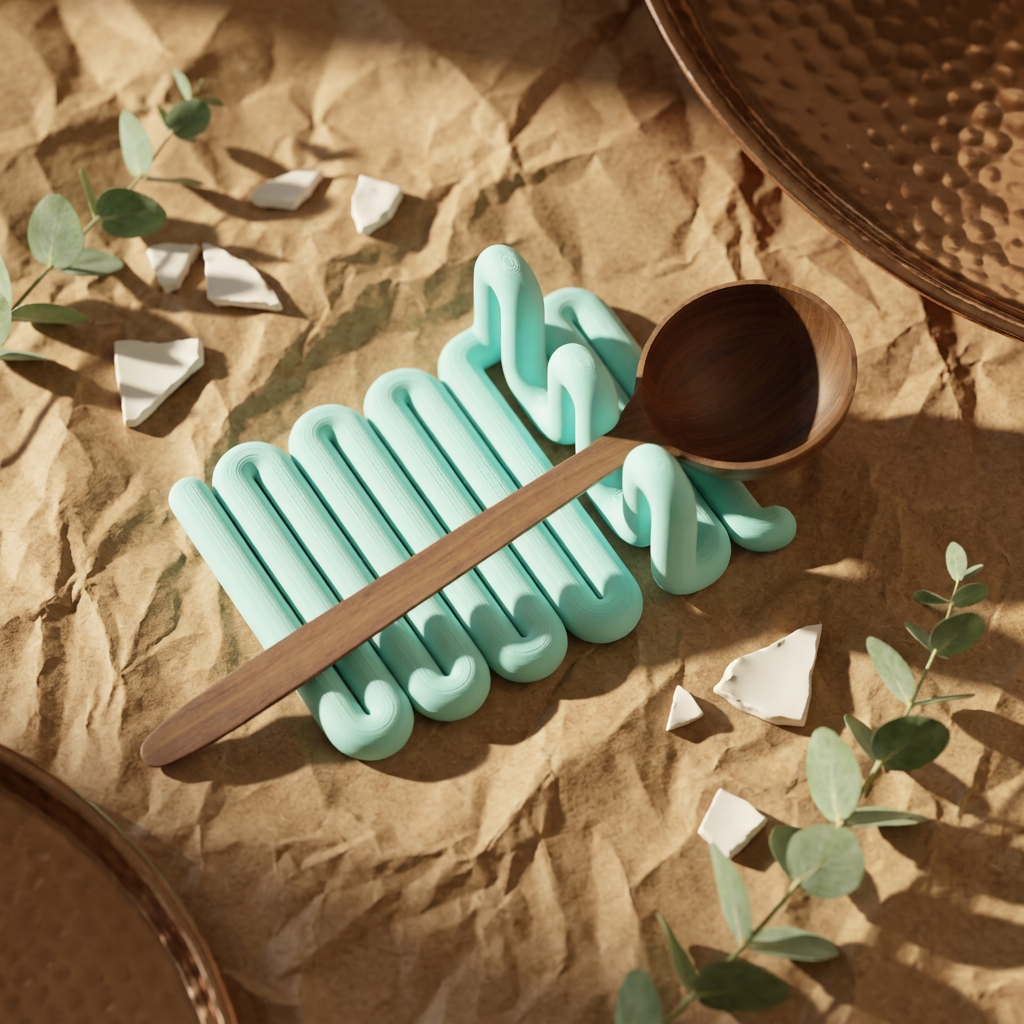Wibble Kitchen Utensil Holder Tray mint green wooden spoon pastel geometric props editorial lifestyle