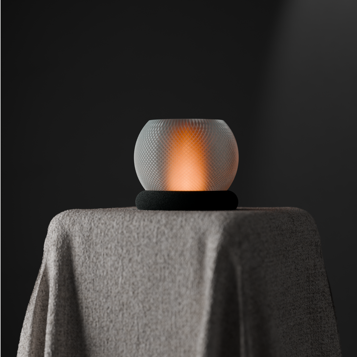 Textured Glow Orb Table Lamp white globe black base warm amber glow portrait close